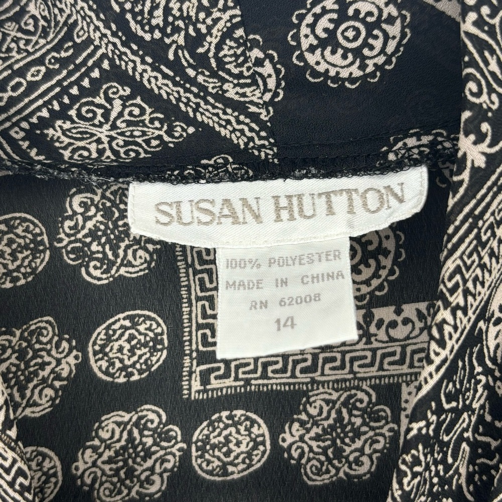 Vtg Susan Hutton Black & White Button Down Double Breasted Blouse Size 14 - Picture 8 of 10